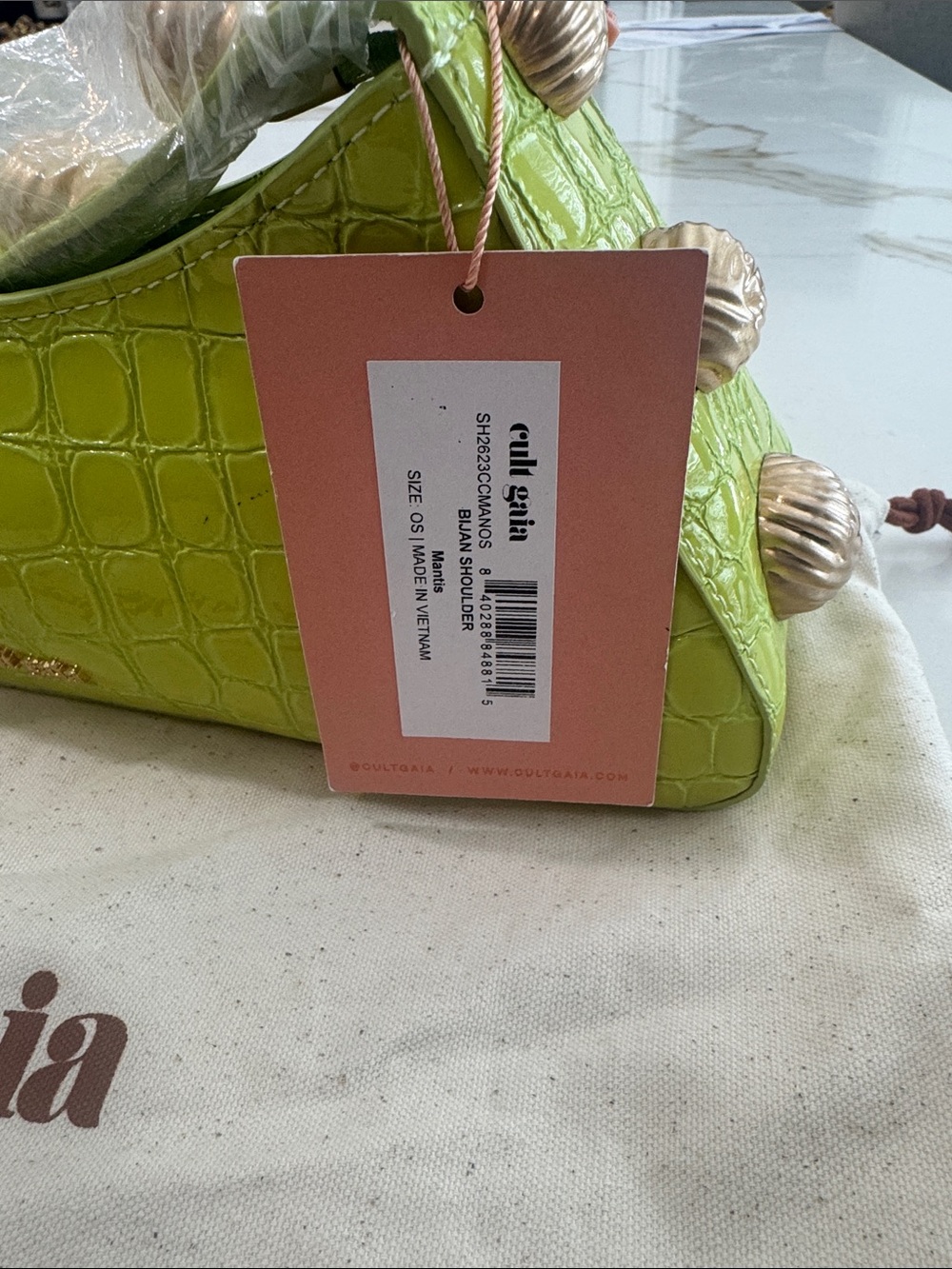 cult gaia lime croc-embossed mini shoulder bag with beaded handle - Picture 12 of 12